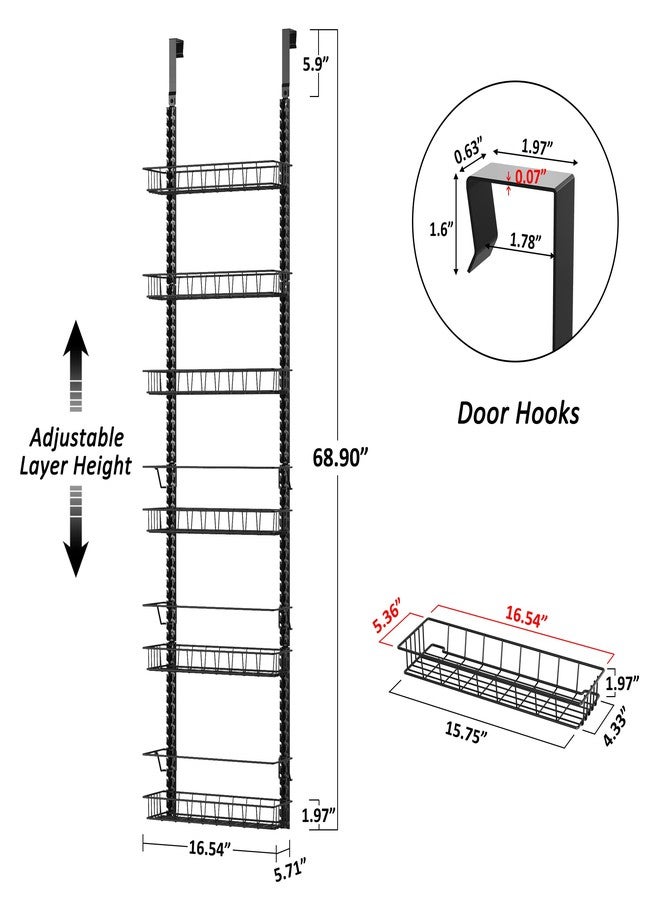 Churboro Over the Door Pantry Organizer Rack with 6 Adjustable Baskets, 6 Tiers Dual-use Spice Rack- Hanging or Wall Mount Spice Rack, Pantry Door Organizer, Black - Image 2
